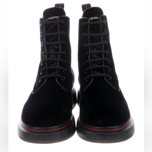 Alexander McQueen Ankle Black Velvet Combat Book w/Leather...